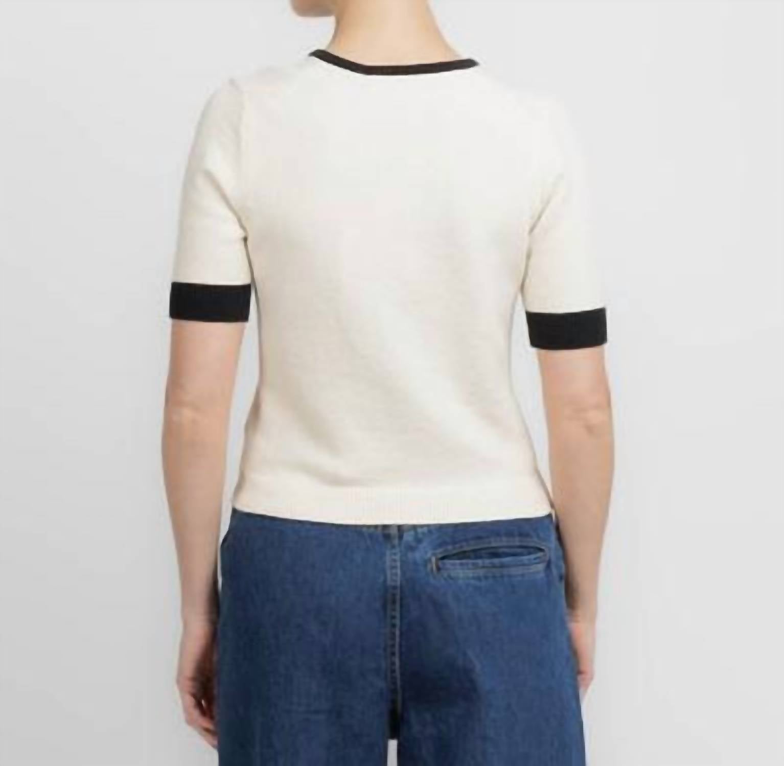 White + Warren Short Sleeve Top in ivory midnight - women's blouse - detail view