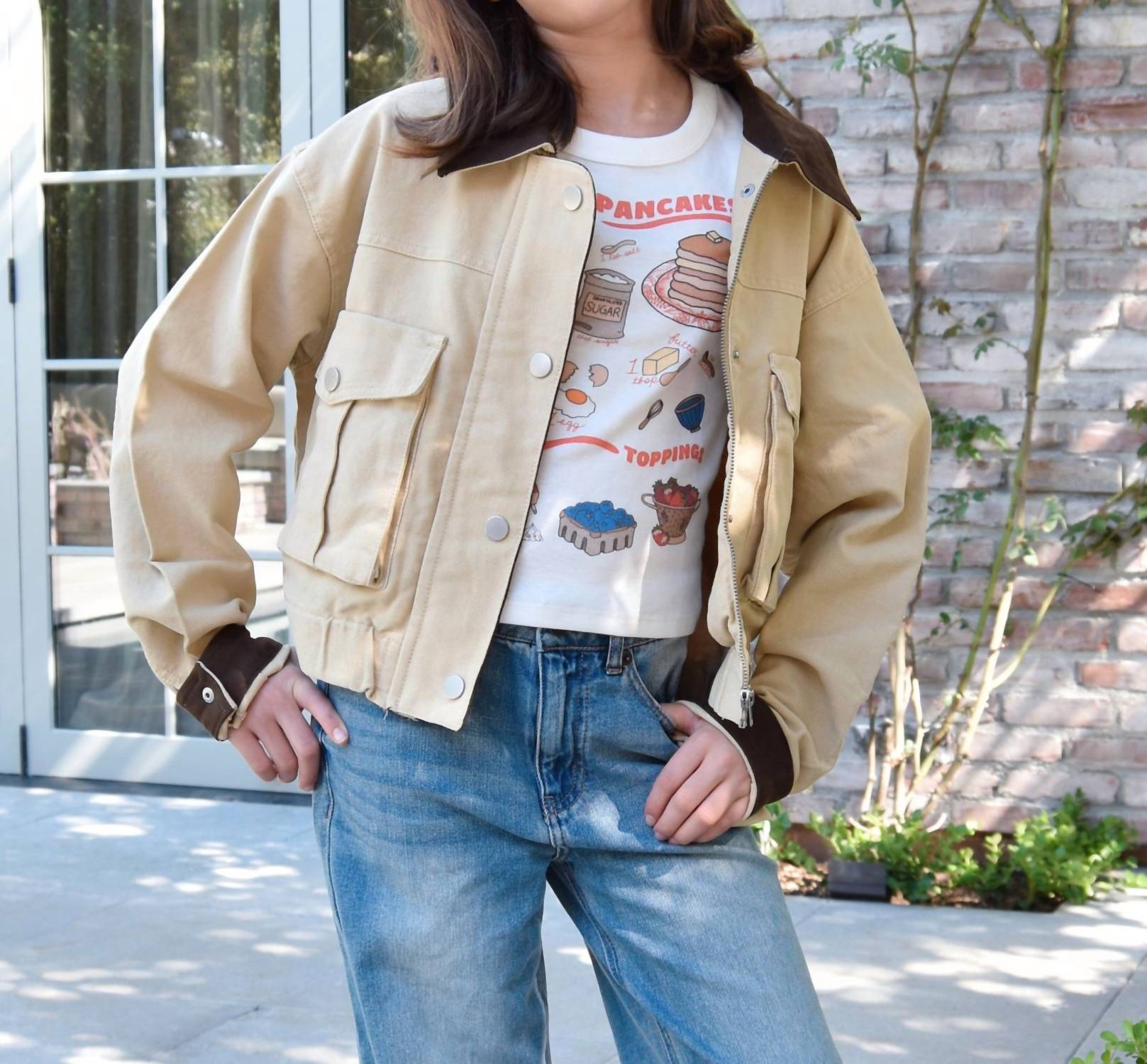 8apart Junior Women's Korey Cropped Jacket in khaki - women's jacket - detail view