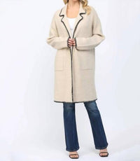 Fate - Contrast Whipstitch Notched Collar Open Cardigan