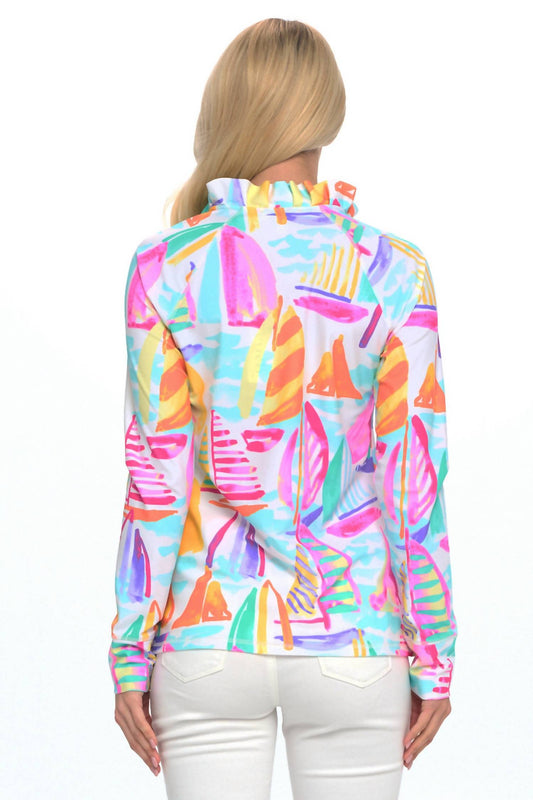 Aryeh - MARCIA RUFFLE NECK SAILBOAT PRINT JACKET