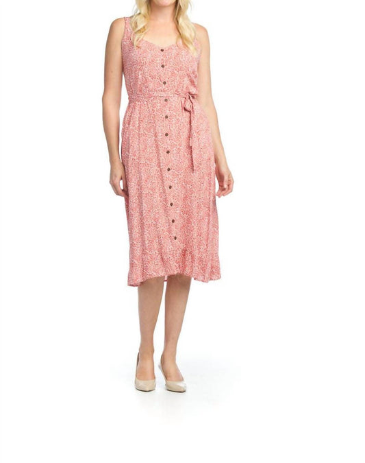 Papillon - Leaf Print Dress With Smocked Back And Tie Belt