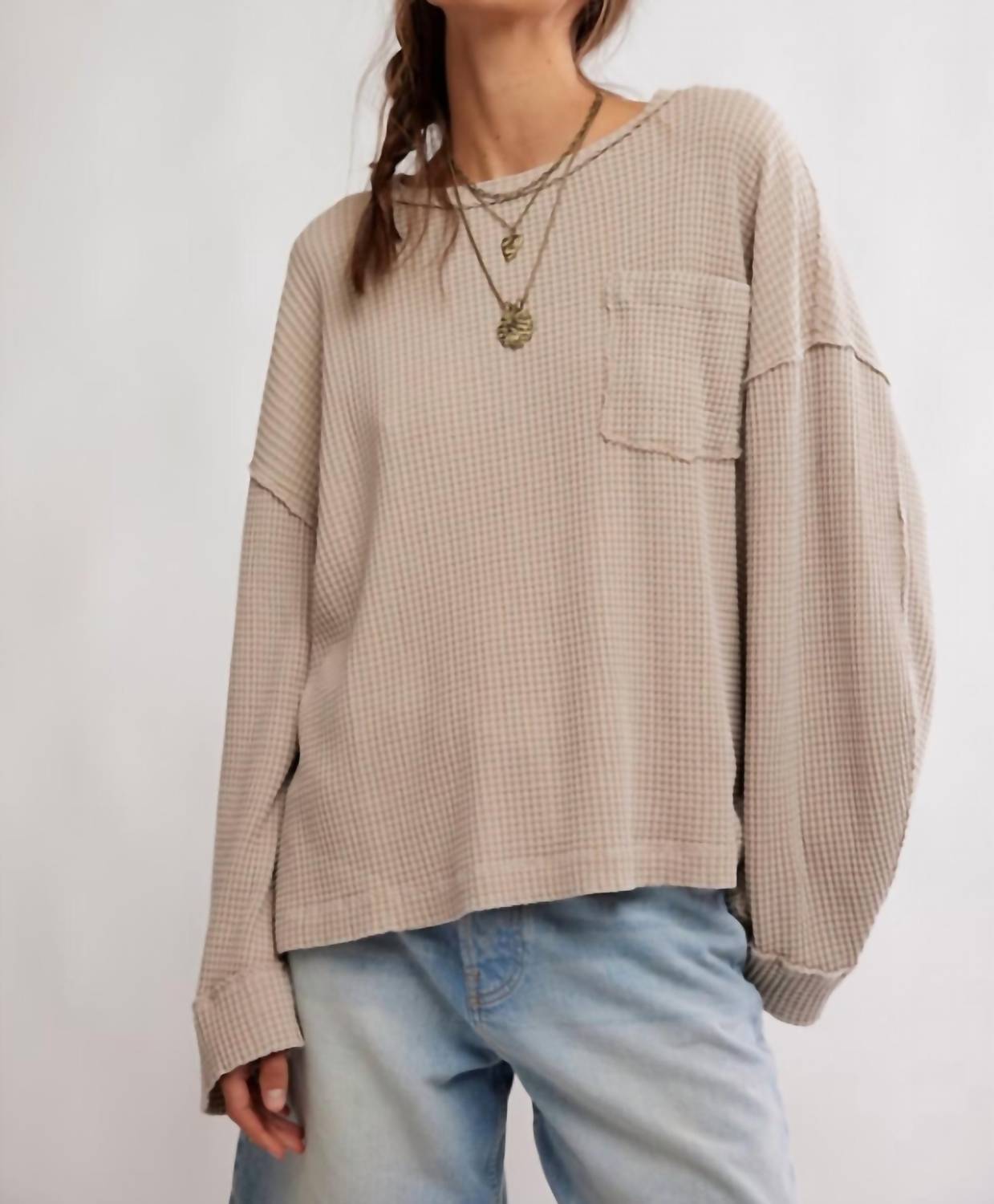 Free People Dawson Pocket Thermal Top in smooth stone - women's long sleeve top