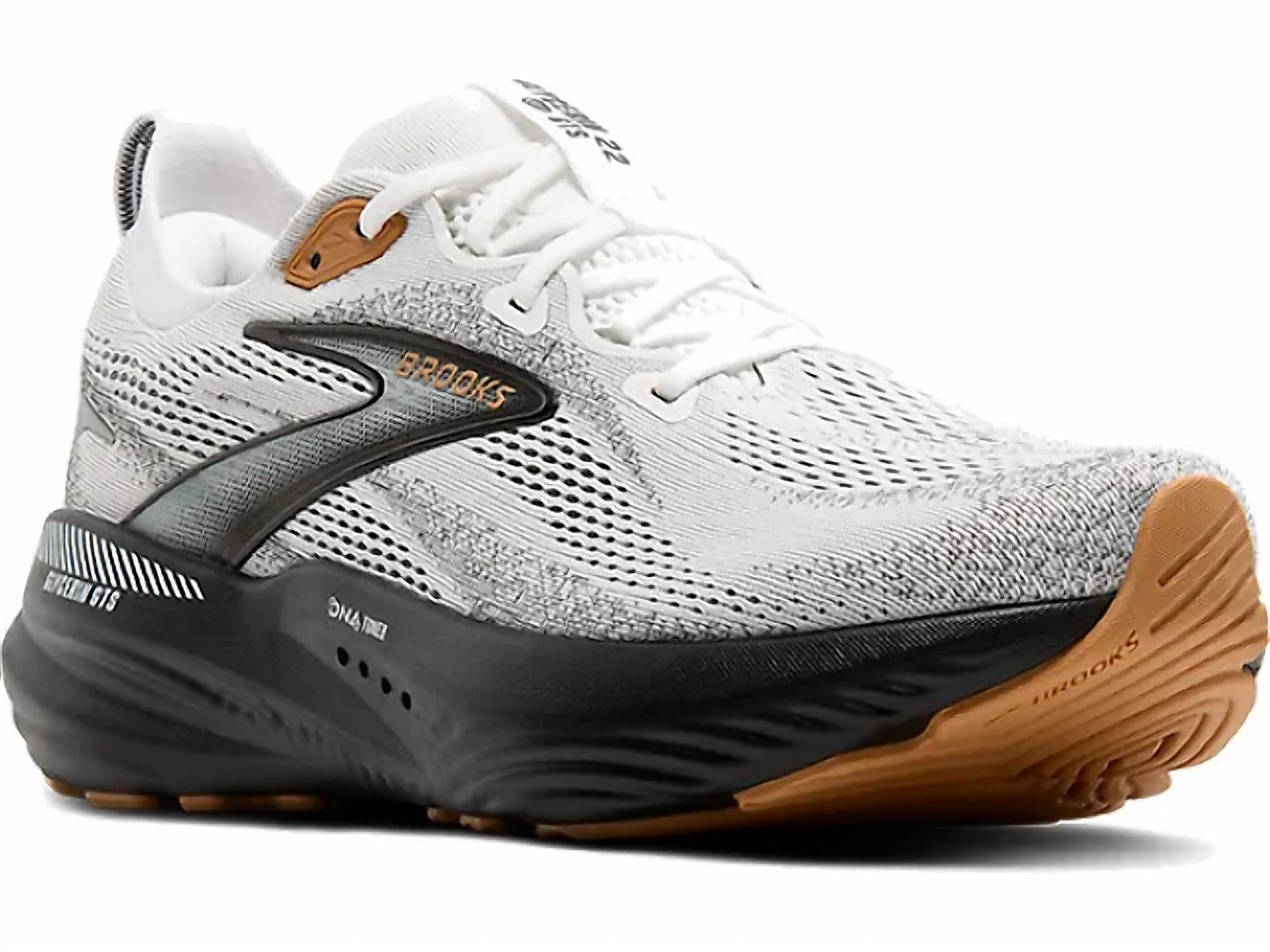 BROOKS Men's Glycerin Gts 22 Running Shoes in white grey black 2 - men's shoe - alternate view