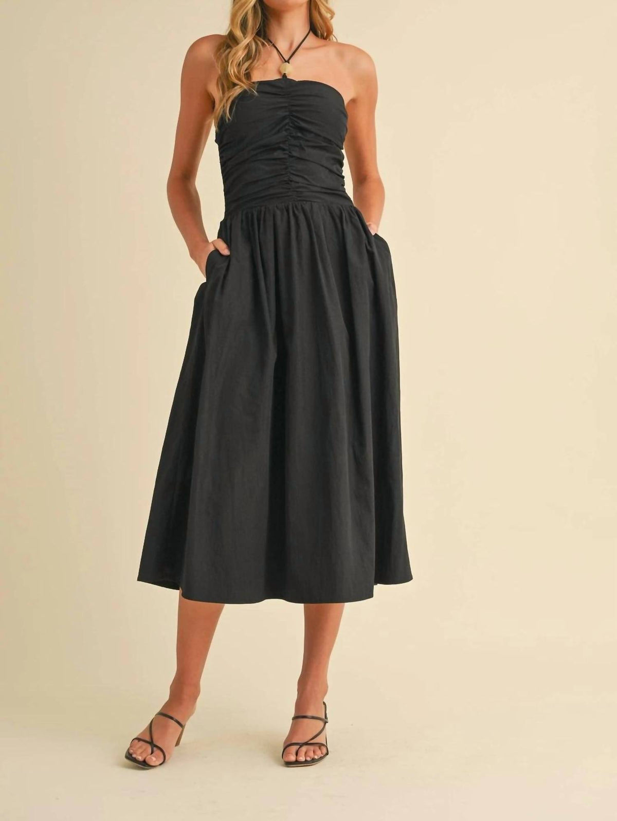 Klesis - Halter Flared With Stone Detail Midi Dress