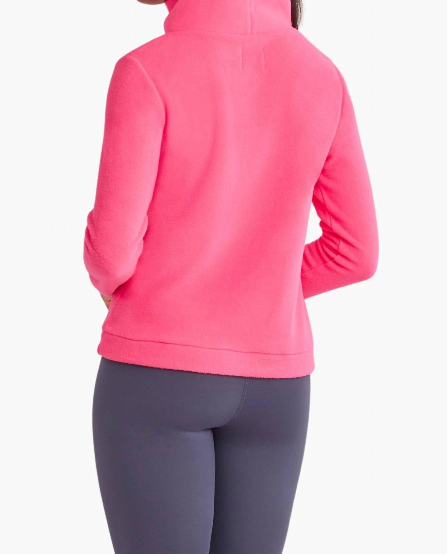 Dudley Stephens Park Slope Turtleneck Sweater in neon pink - women's sweater - detail view
