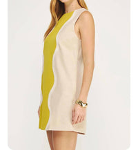 Strut & Bolt - Wavy Contrast Color Block Mini Dress