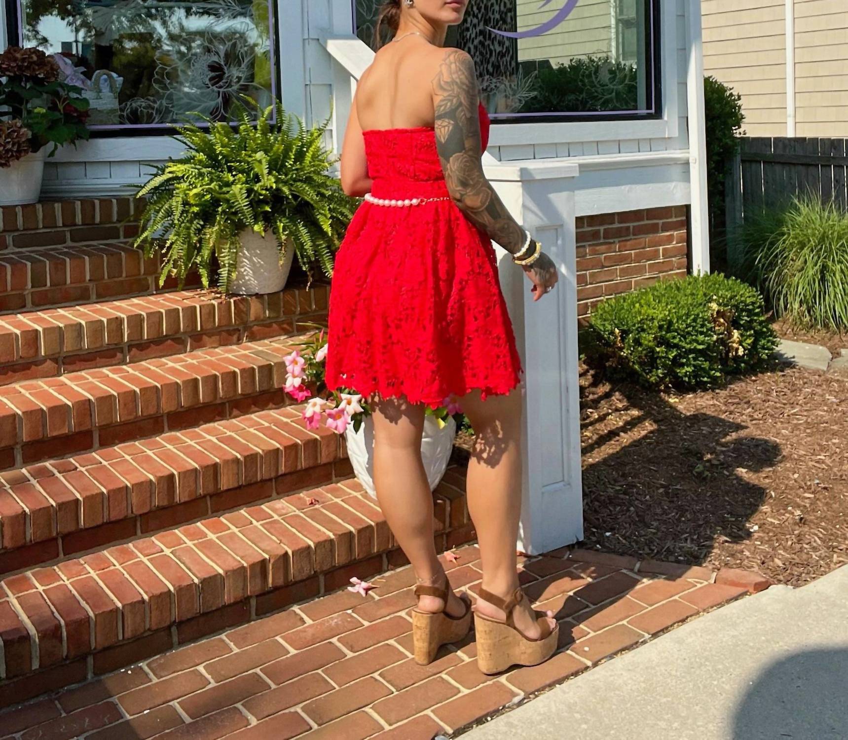 FLYING TOMATO Strapless Lace Mini Dress in red - women's dress - alternate view