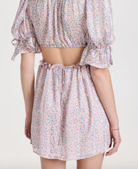 PHOEBE FLORAL-PRINT CUTOUT SATIN CHIFFON MINI DRESS