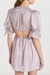 PHOEBE FLORAL-PRINT CUTOUT SATIN CHIFFON MINI DRESS