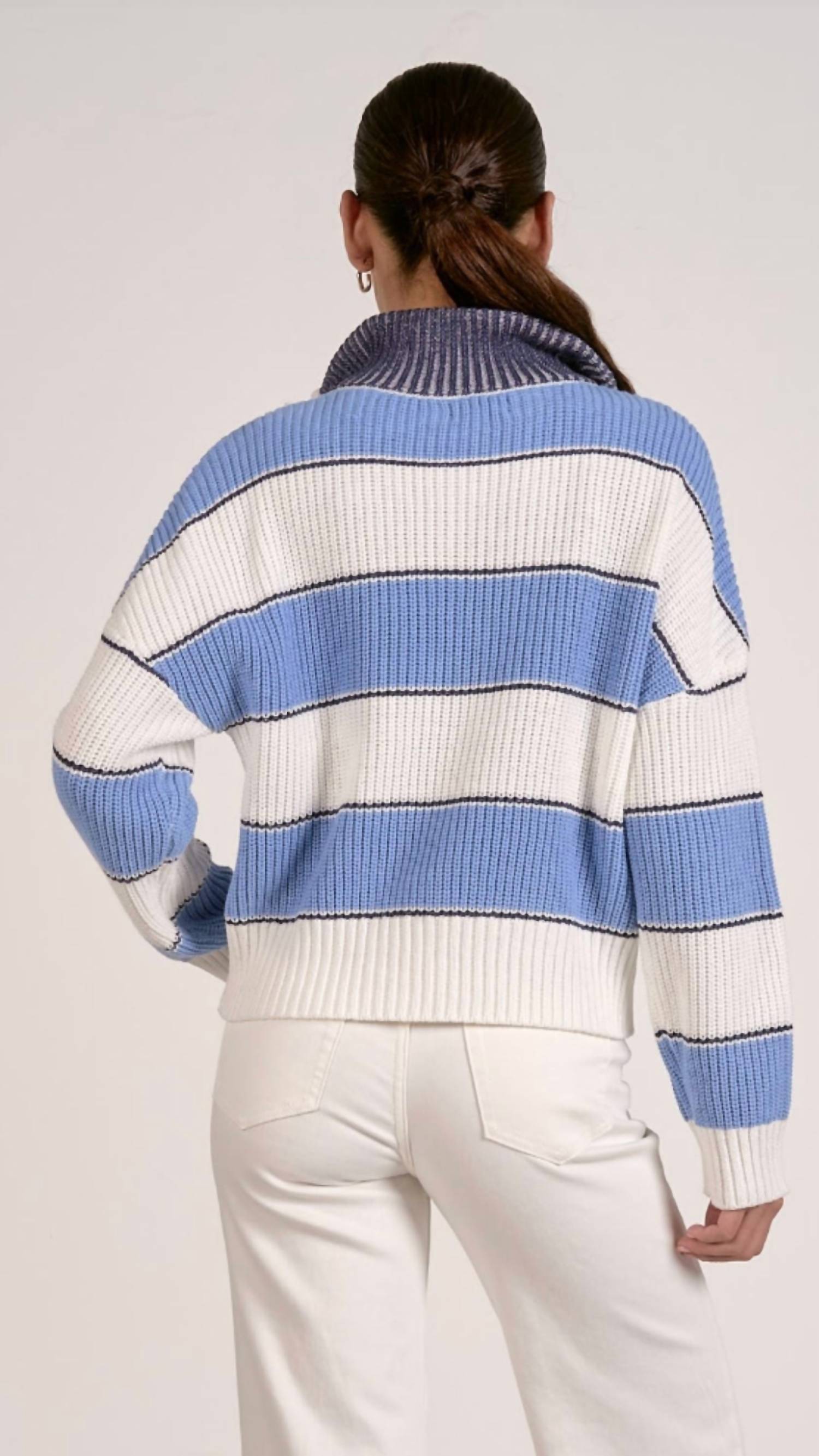 Elan - Quarter Zip Colorblock Sweater Top