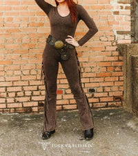Lucky & Blessed - Western Fringe Mineral Wash Flare Jumpsuit