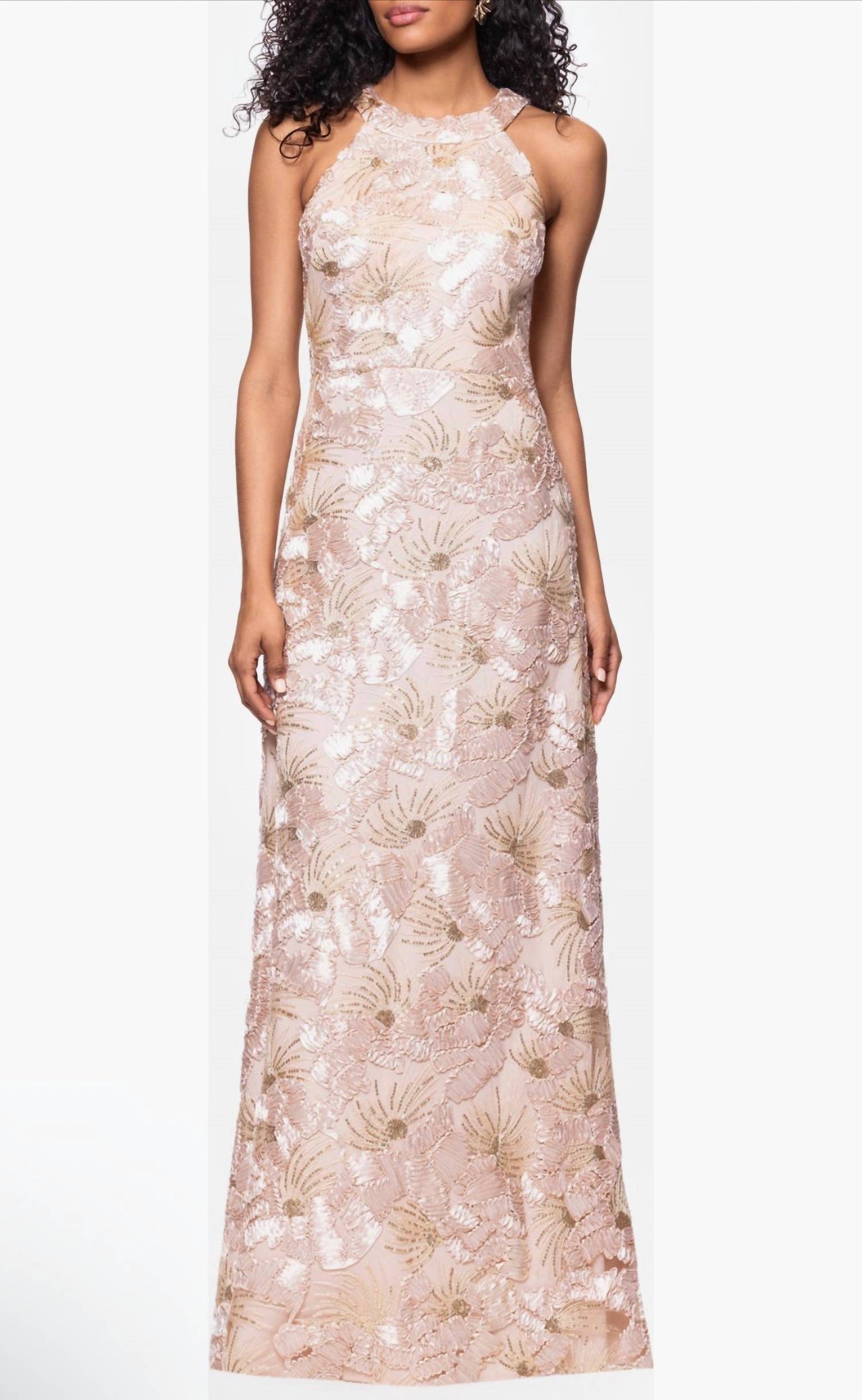 Betsy & Adam - Sequin Floral Sleeveless Gown
