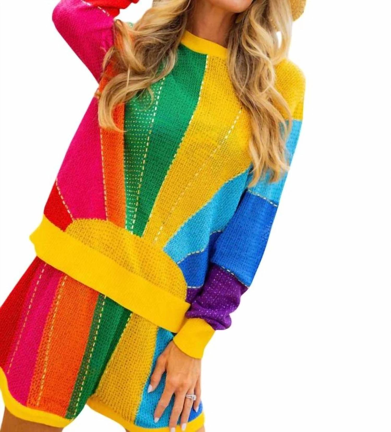 QUEEN OF SPARKLES Women's Sunshine Rhinestone Short Set in rainbow - women's sleepwear - detail view