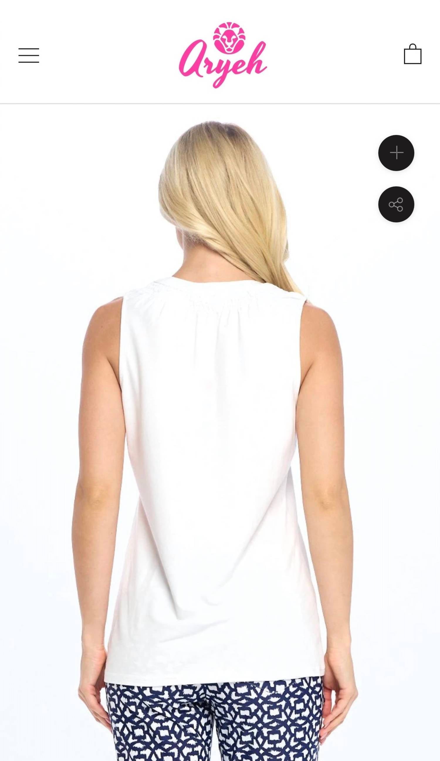 Aryeh - Smocked Neckline Sleeveless Top