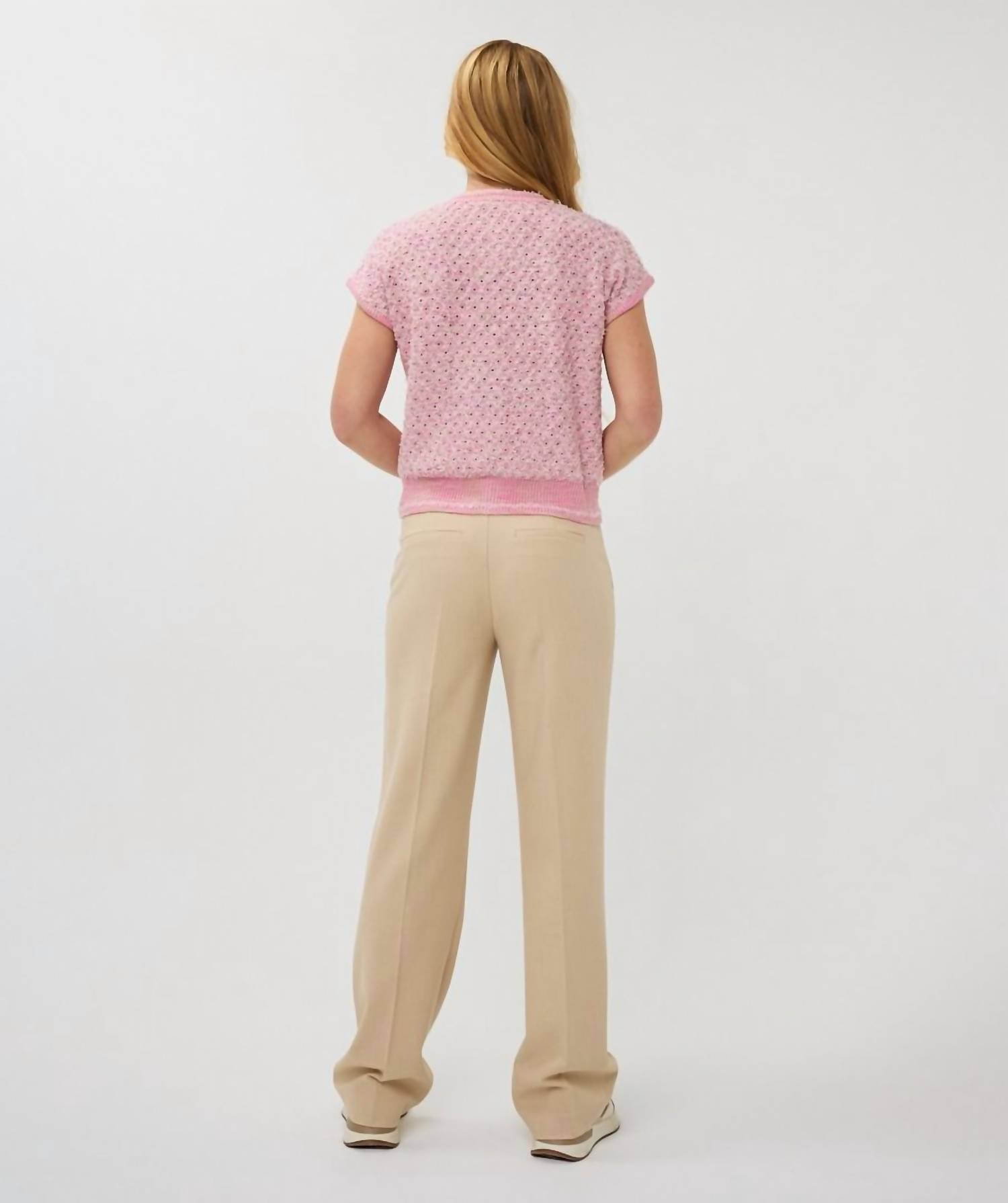ESQUALO Fie Fancy Knit Short Sleeve Cardigan in rose - women's cardigan - alternate view