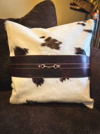 Equipage Snaffle Bit Cowhide Leather Pillow Cover #4 in brown white black - item