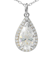 Allyanna Gifts Women's Moissanite Pear Shape Halo Necklace in silver - women's jewelry - detail view