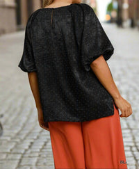Umgee - Satin Rhinestone Embellished Blouse With Puff Sleeves