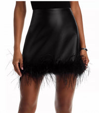 AQUA Faux Leather Feather Mini Skirt in black - women's skirt
