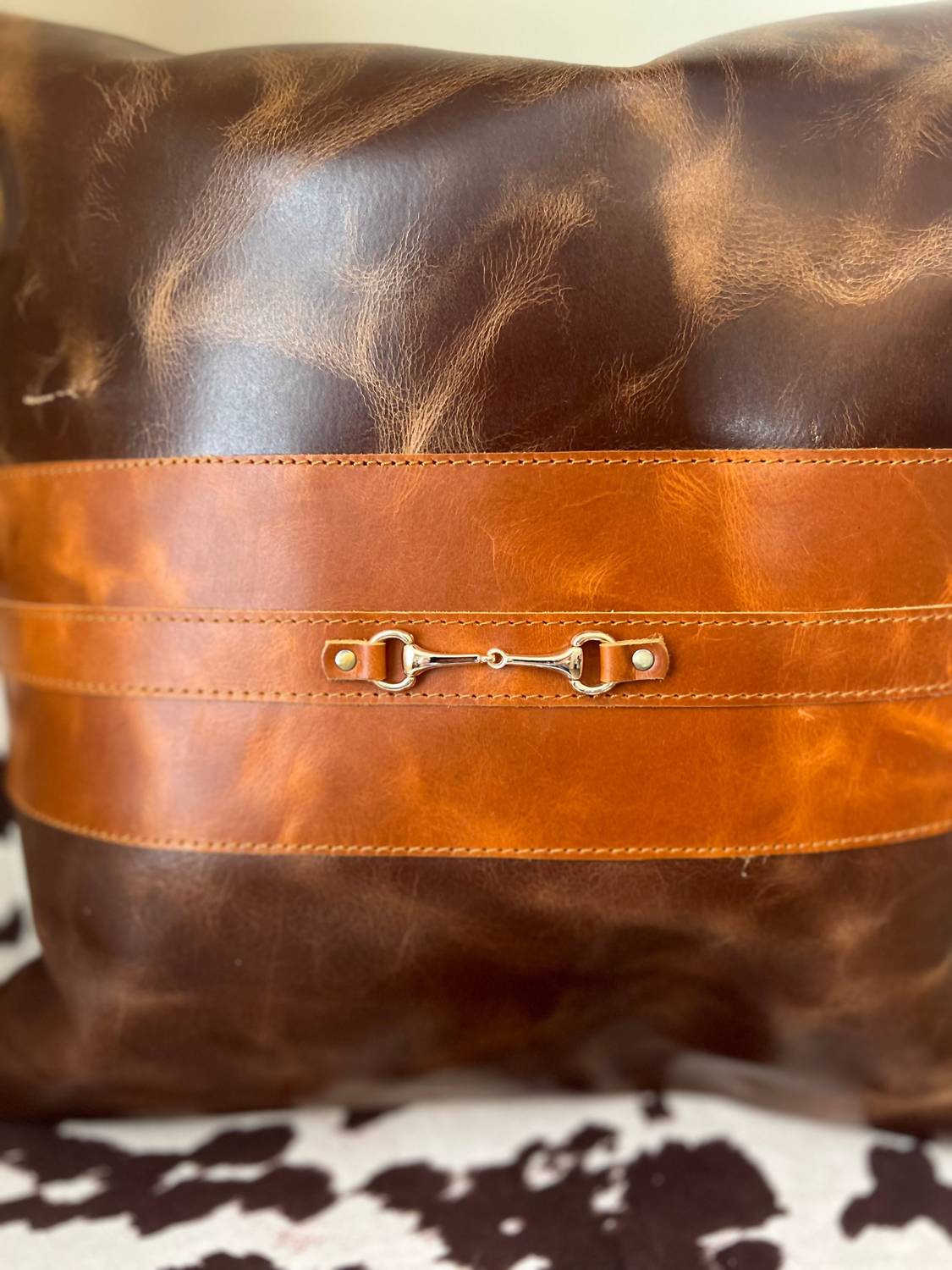 Equipage Snaffle Bit Leather Pillow Cover in brown - item - alternate view