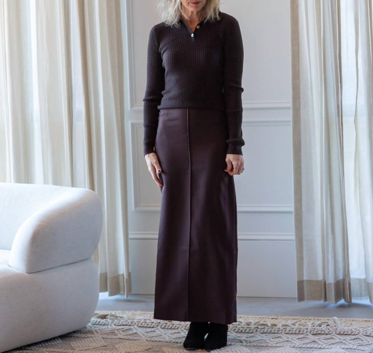 House of Dagmar Pencil Maxi Skirt in chocolate brown - women's skirt - alternate view