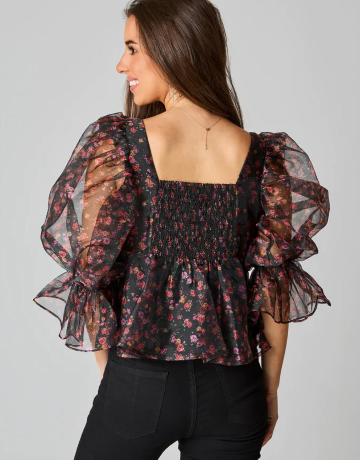 BUDDYLOVE Pammie Floral Fantasy Top in black pink - women's blouse - alternate view