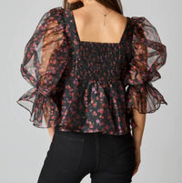 BUDDYLOVE Pammie Floral Fantasy Top in black pink - women's blouse - detail view