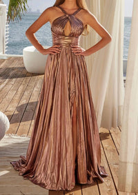 Nox Anabel - Pleated Metallic Prom Gown