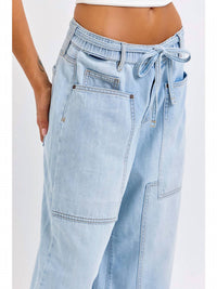 Hidden - Drawstring Utility Pocket Wide Leg Jeans