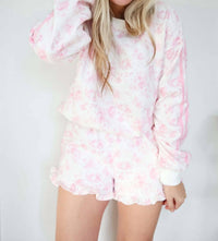 Peach Love - Anna Grace Floral With Stripe Sweatshirt & Shorts Set