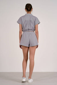 ELAN Chiara Stripe Drawstring Shorts in navy - women's shorts - alternate view