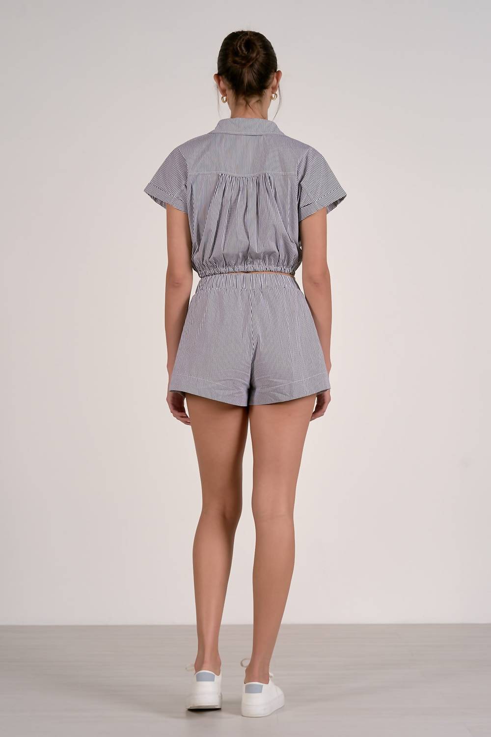 ELAN Chiara Stripe Drawstring Shorts in navy - women's shorts - alternate view