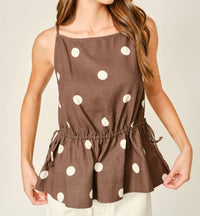 Aaron & Amber - Soft Touch Polka Dot Babydoll Waist Top
