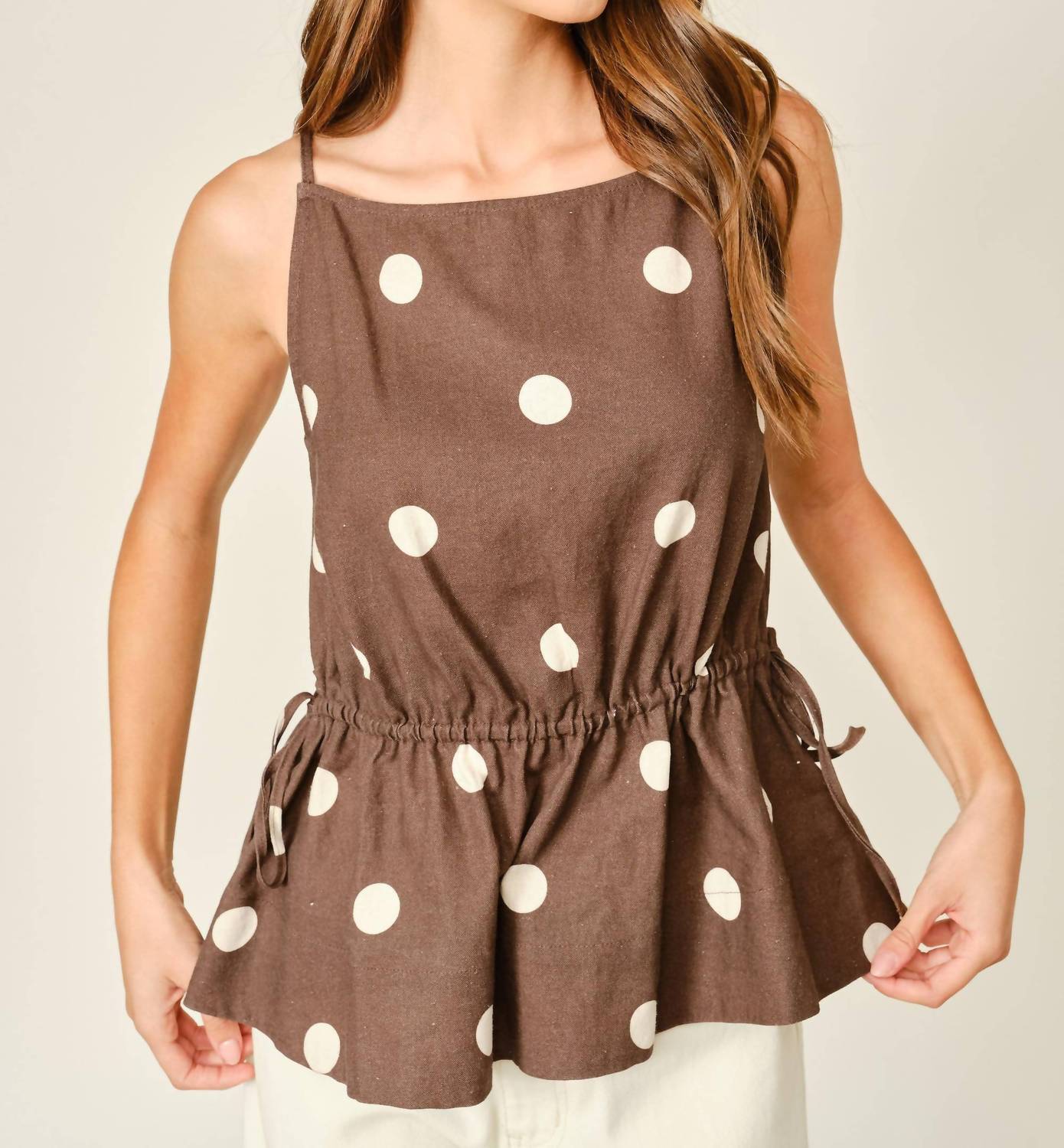 Aaron & Amber - Soft Touch Polka Dot Babydoll Waist Top