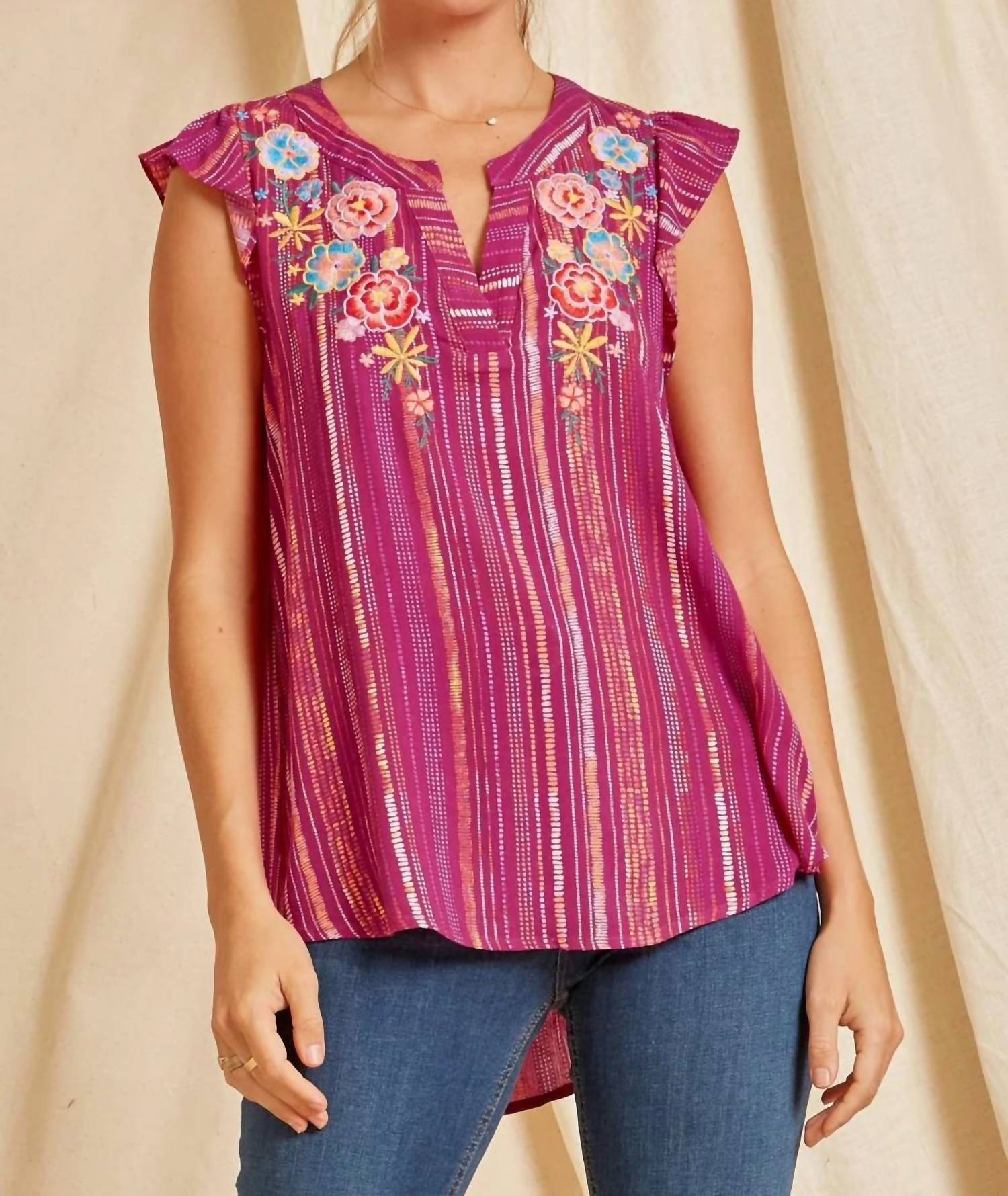 Andree By Unit - Flutter Sleeve Embroidered Top