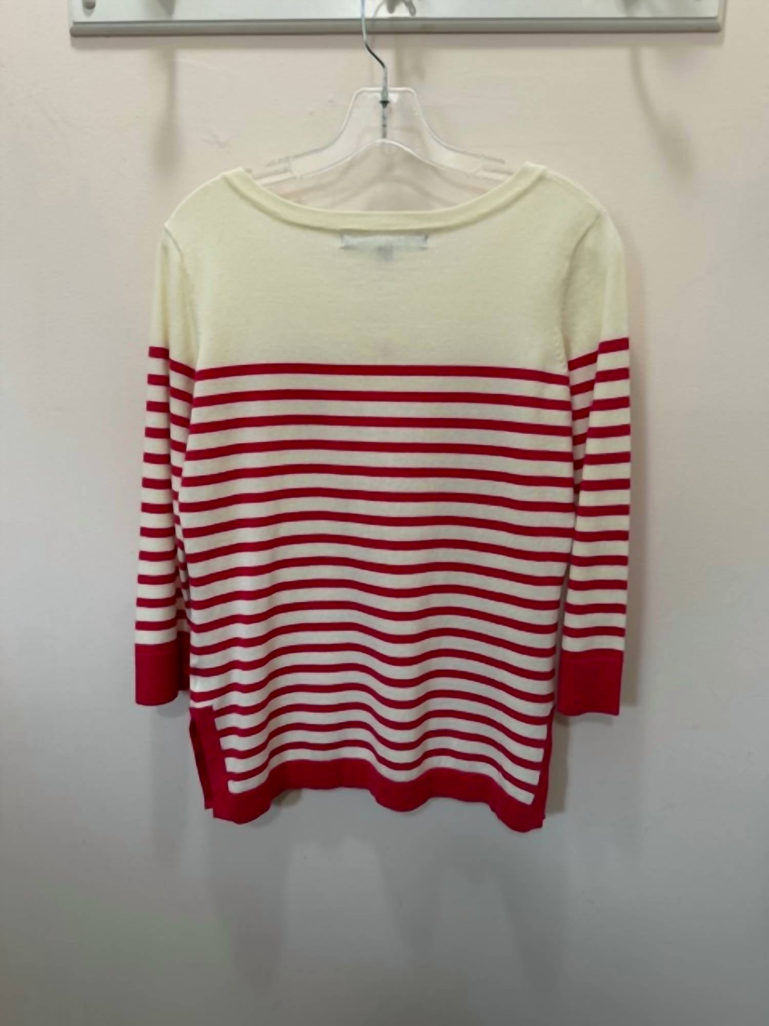 Cheryl Nash - Women's Stripe Button Neck Sweater