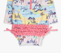 Rufflebutts - Beach Day Long Sleeve One Piece Ruffle Rash Guard Swimsuit