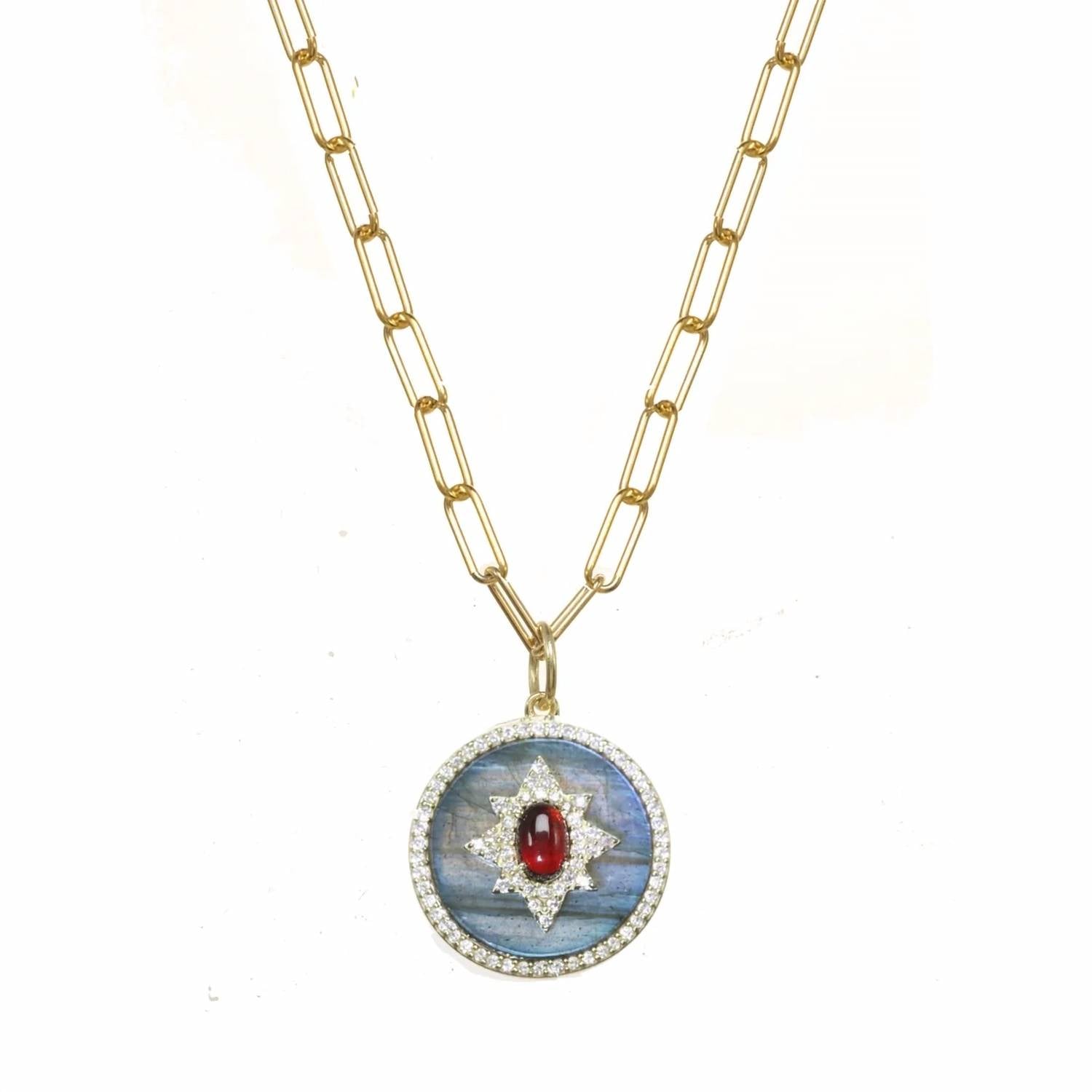 Rachel Reinhardt - Women's Labradorite And Garnet Pendant Necklace