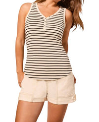 Tribal - Striped Cotton Henley Tank Top