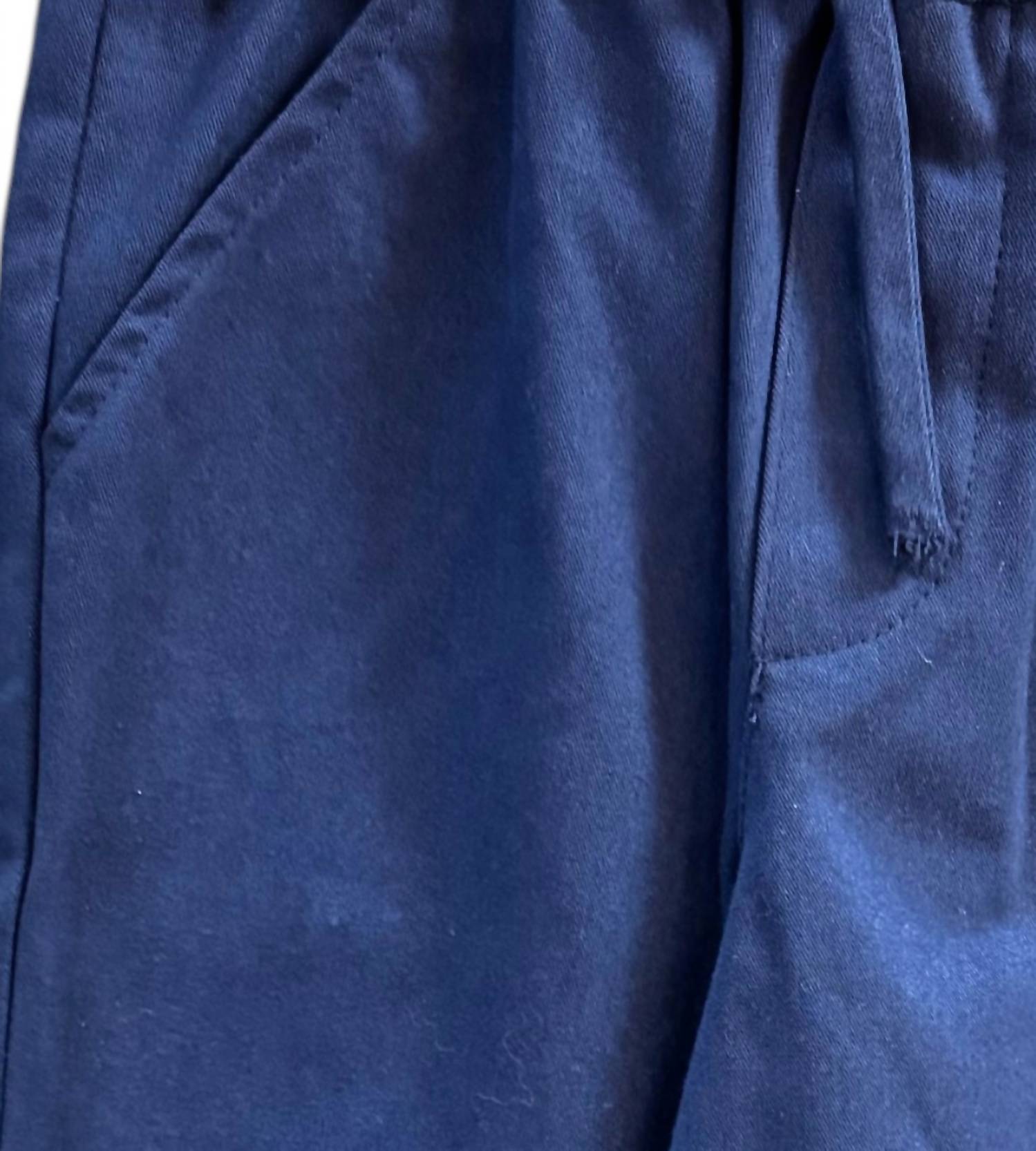 Florence Eiseman Boys' Twill Pull On Pant in navy - kids' joggers - detail view