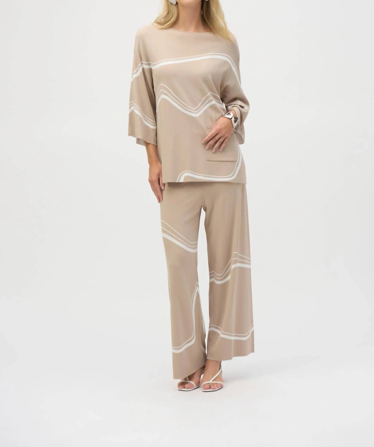 Joseph Ribkoff - Wavy Stripes High Waist Wide Leg Pants