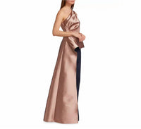 Teri Jon - One Shoulder Two Tone Gazar Peplum Gown