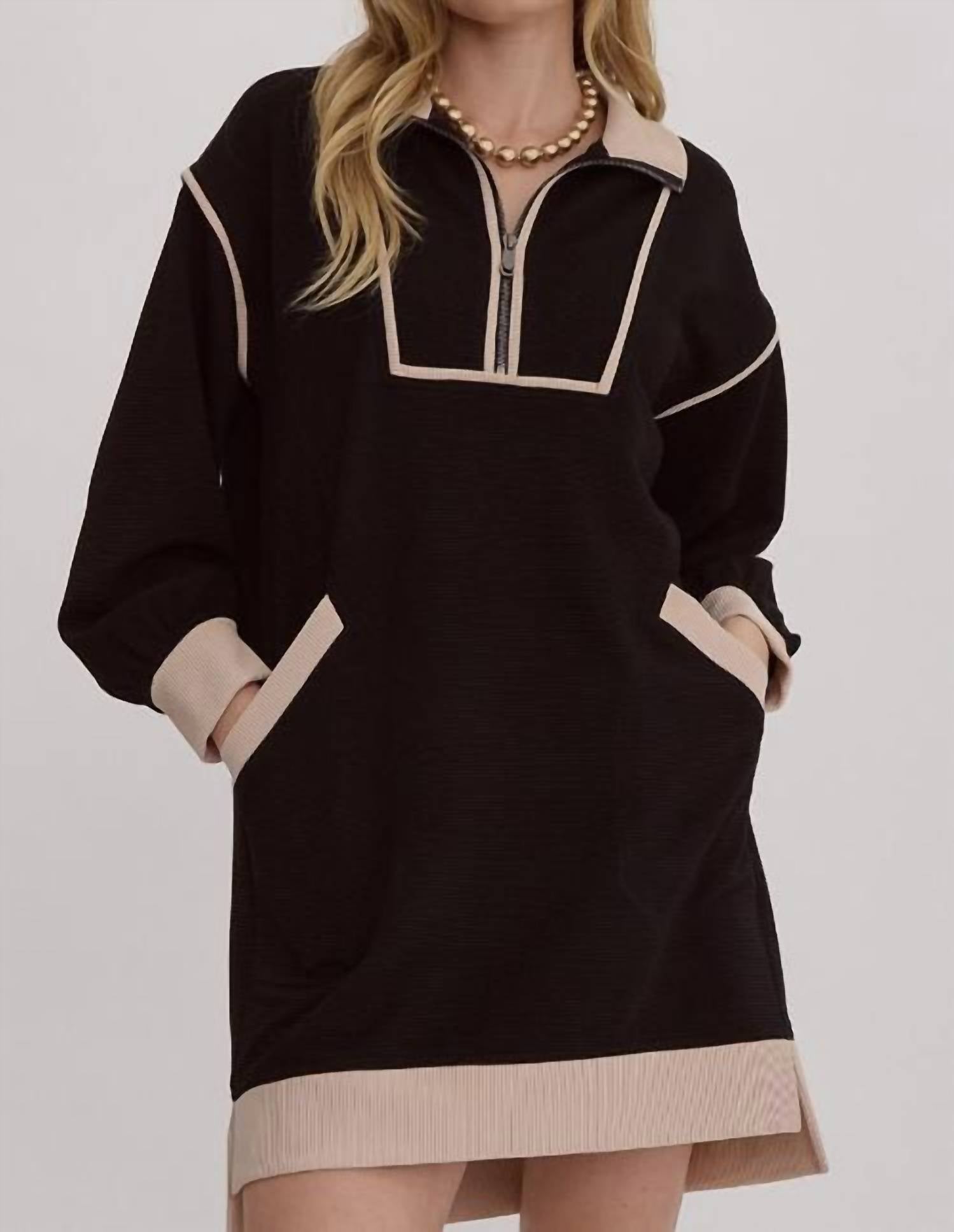 entro Long Sleeve Everyday Dress in ebony - women's dress