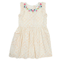 Poppet & Fox - Girl's Patch Pocket Dress With Floral Neckline