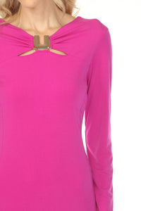 Joseph Ribkoff Gathered Keyhole Neck Sheath Midi Dress in cosmos violet - women's dress - view 5