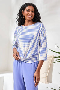 Tribal - 3/4 Sleeve Boatneck Twist Front Top