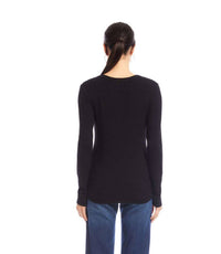 Karen Kane Long Sleeve Ribbed V-Neck Top - Petite in black - women's long sleeve top - alternate view