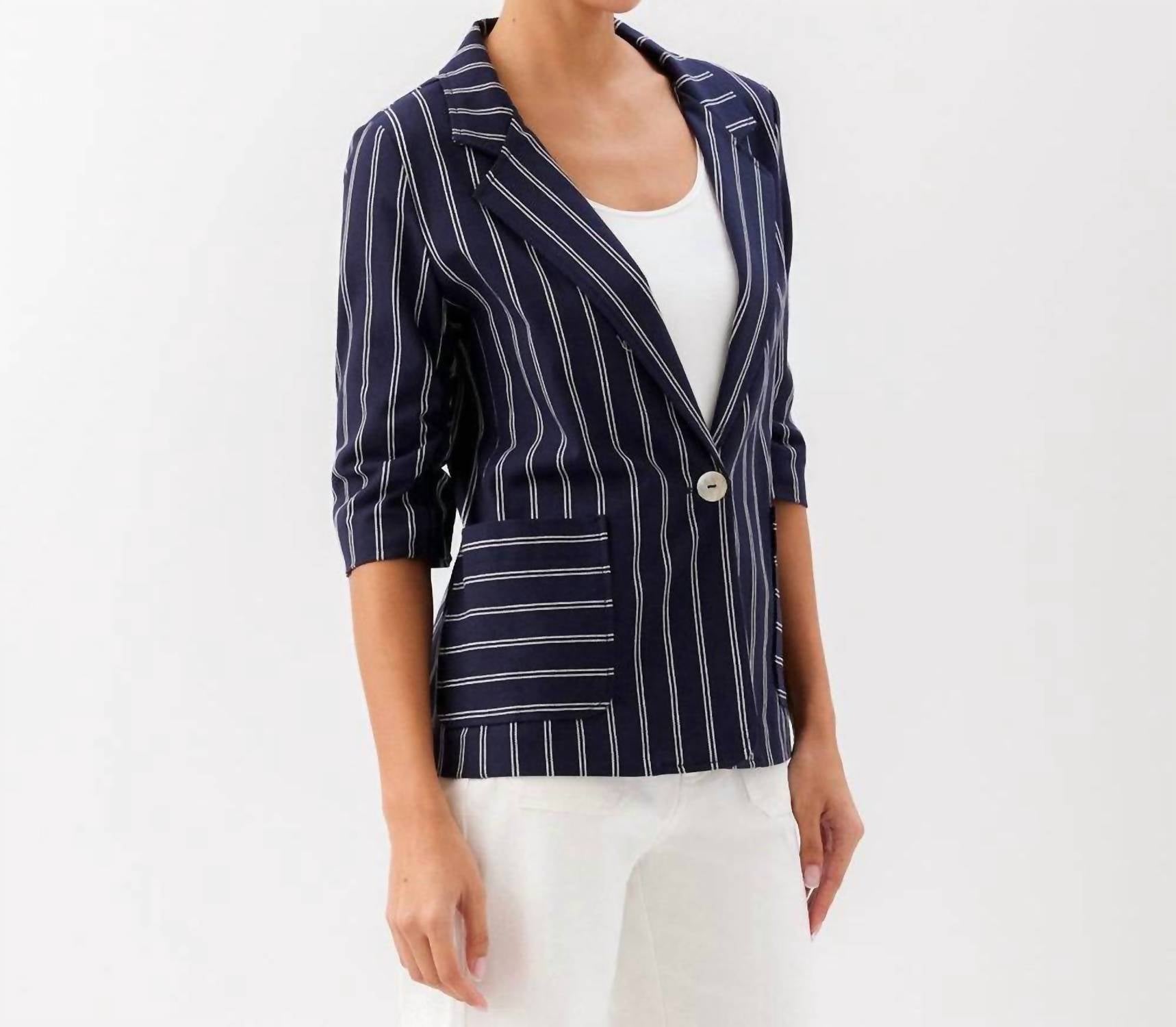 Karen Kane - Stripe Ruched Sleeve Jacket