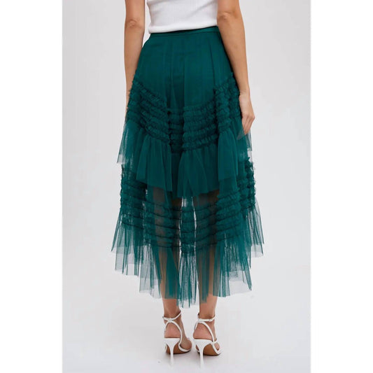 Bluivy - Hi-Lo Frilled Tulle Midi Skirt