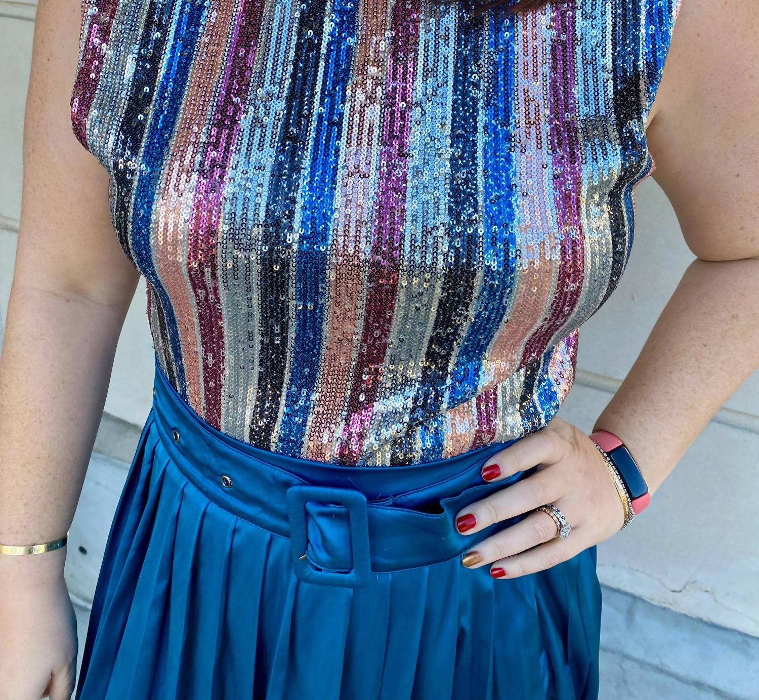 Fate - Striped Sequin Shoulder Pad Top
